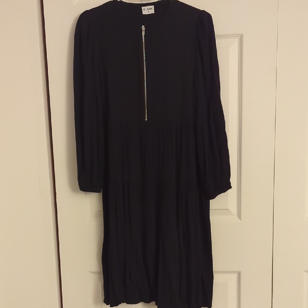 Blank NYC Black Long Sleeve Midi Dress with Center Zip Detail